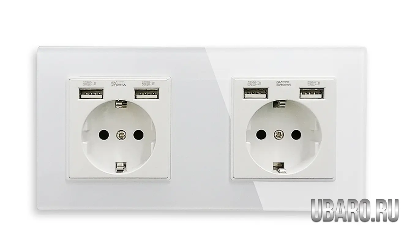 Розетка двойная цельная белая с USB разъемом DS-172-U2-W(70)