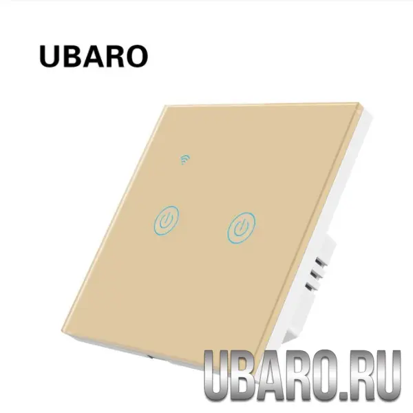 Сенсорный WIFI выключатель двухклавишный золотой