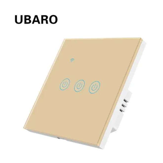 Сенсорный WIFI выключатель трехклавишный золотой