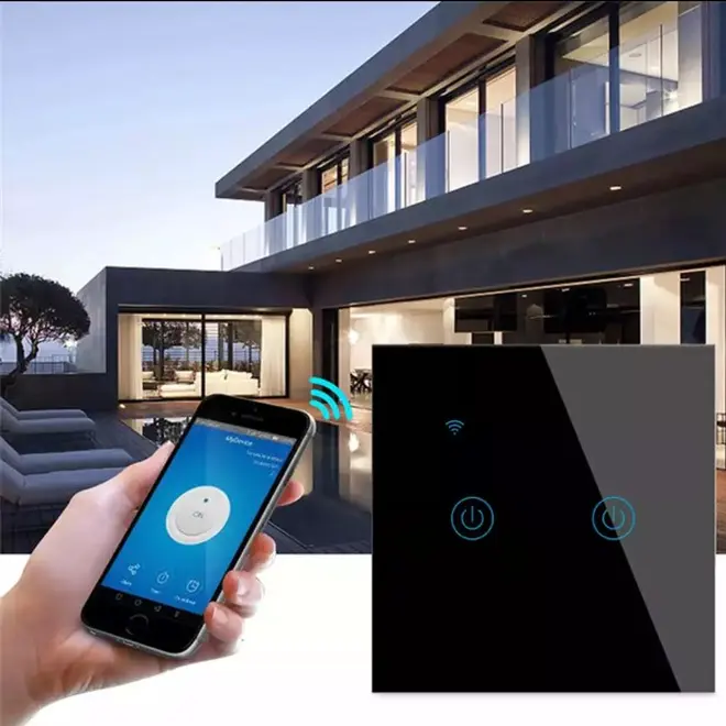 Умный сенсорный двухканальный WIFI выключатель света TUYA SMART