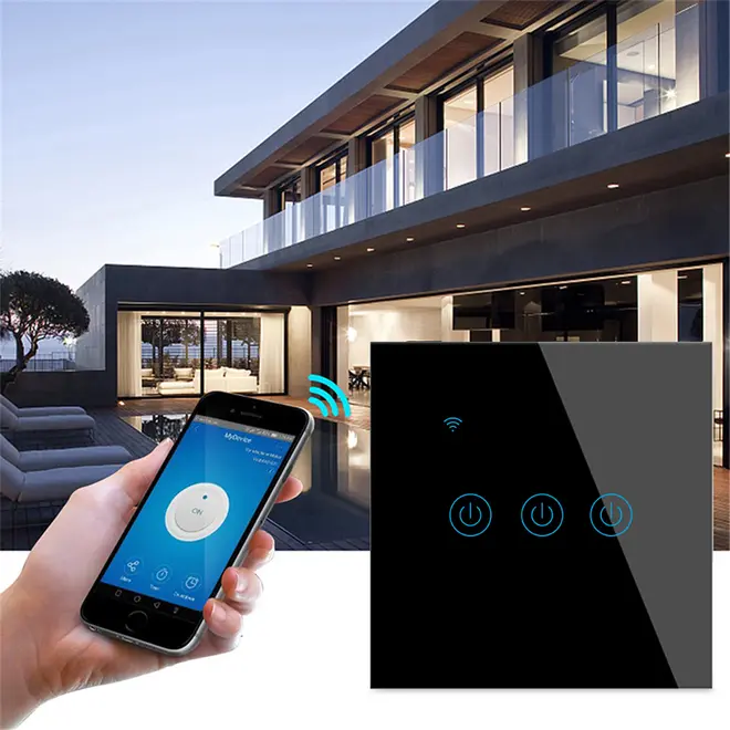 Умный сенсорный трехканальный WIFI выключатель света TUYA SMART