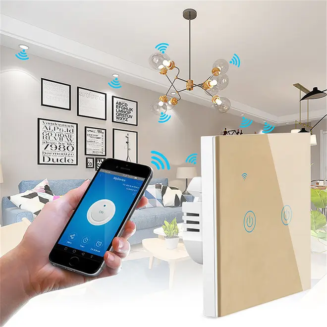 Умный сенсорный двухканальный WIFI выключатель света TUYA SMART