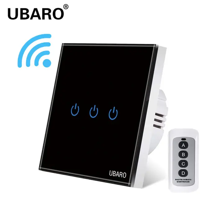 Сенсорный выключатель трехклавишный черный с пультом управления