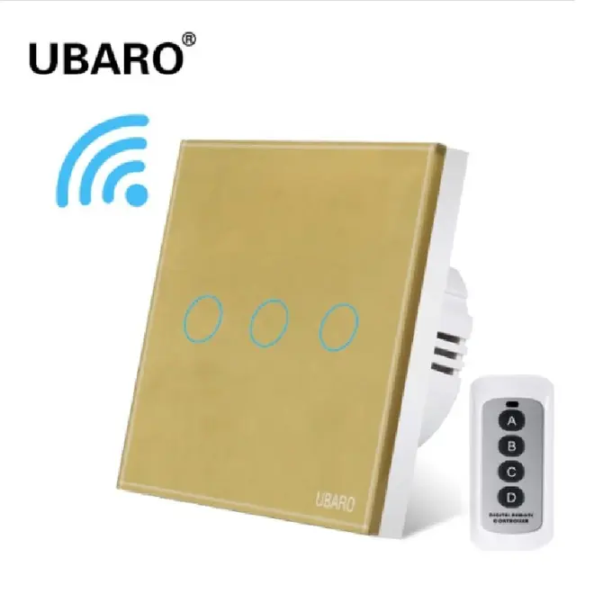 Сенсорный выключатель трехклавишный золотой с пультом