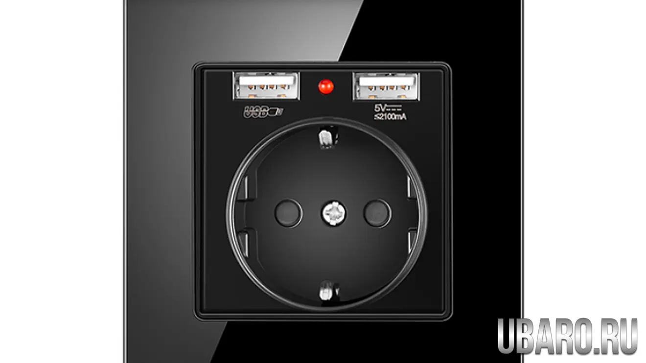 Розетка одинарная черная с USB разъемом DS-86-U1-B (49)