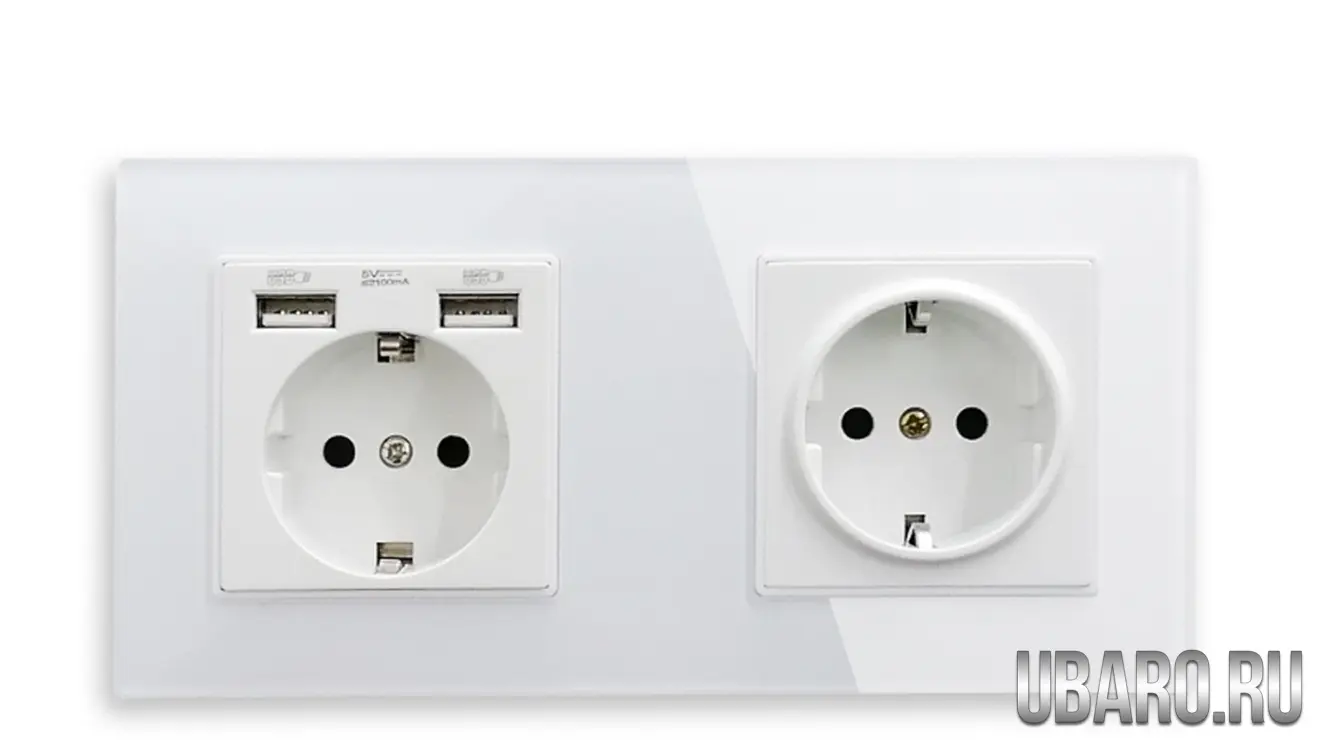 Розетка двойная цельная белая с USB разъемом DS-172-U1-W1 (54)