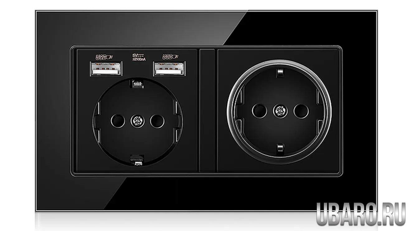 Розетка двойная черная с USB разъемом DS-146-U1-B1(68)