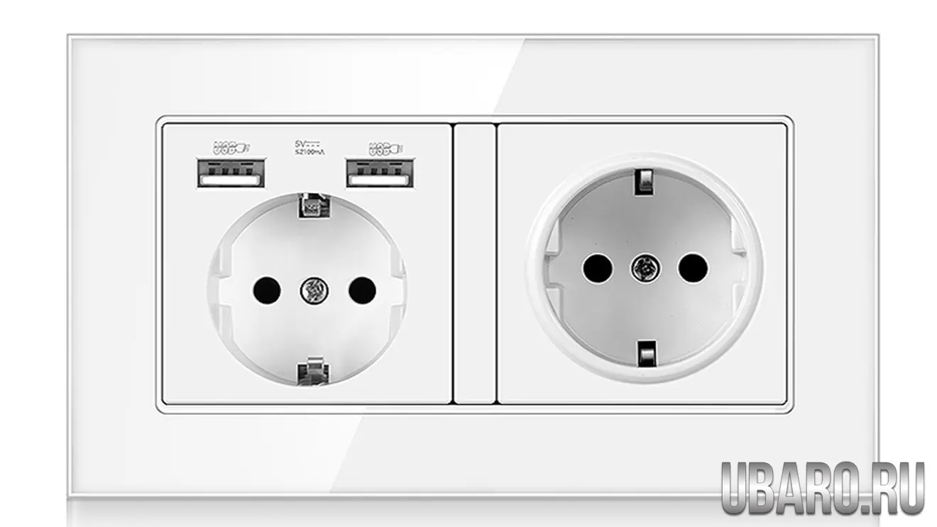 Розетка двойная белая с USB разъемом DS-146-U1-W1(69)