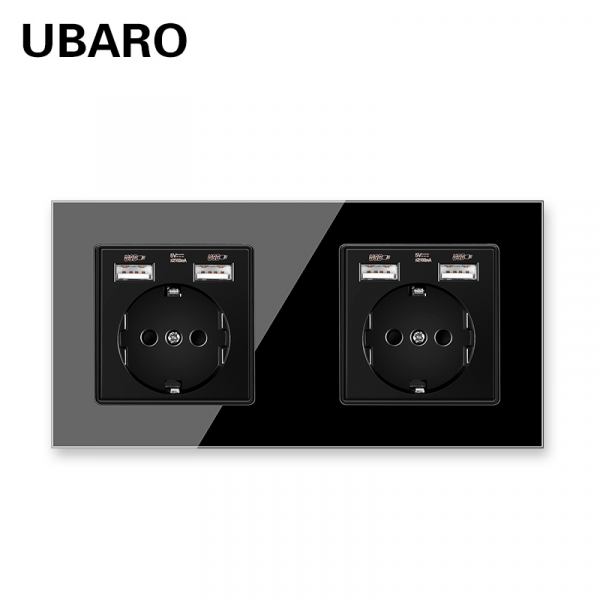 Розетка двойная цельная черная с USB разъемами DS-172-U2-B (71)